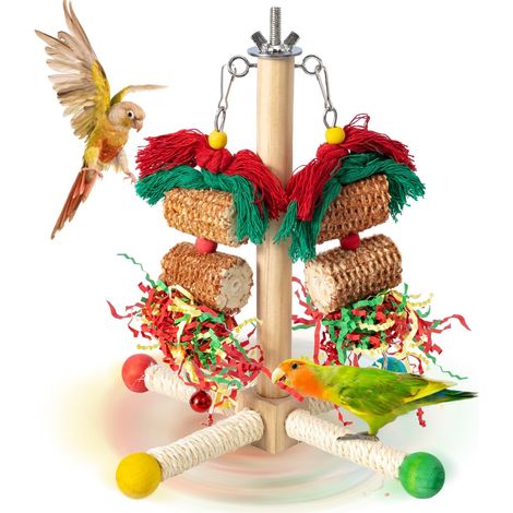 Jouet Moulin à Vent en Bois Naturel pour Perroquets et Oiseaux (1/5)