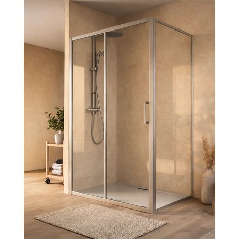 Box doccia 80x120 Marsiglia un anta scorrevole reversibile trasparente H 195 cromo (1/5)