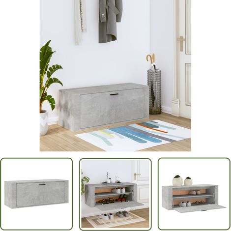 The Living Store Wand-Schuhschrank Betongrau 100x35x38 cm Holzwerkstoff - Wand-Schuhschrank - Schuhschrank - Schuhregal - Holzwerkstoff Möbel - Garderobe (1/5)