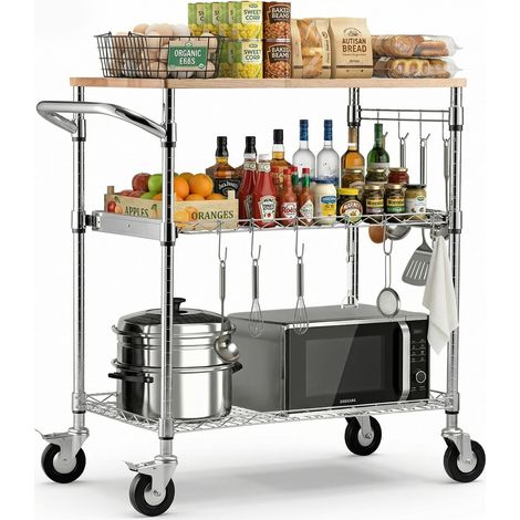 Chariot de Rangement Multifonctionel, Desserte à Roulettes 3 Niveaux 76,2x45,7x91,4 cm, pour Salon Garage Buanderie, Chariot de Cuisine en Fil Métallique Réglable, Capacité de Charge 300 kg (1/5)