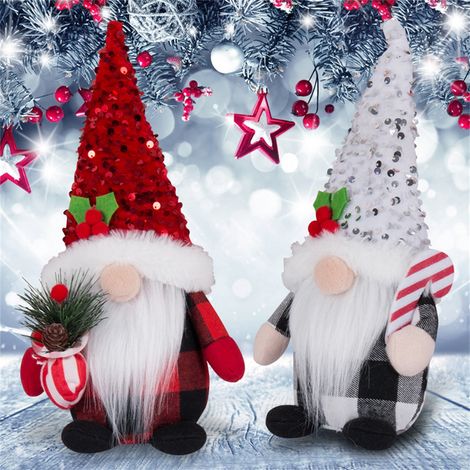 Gnome De Noël - Poupée En Peluche Tricotée - Base Poids - Décoration De Table Et Cheminée - Rouge - 1 Pièce (1/5)