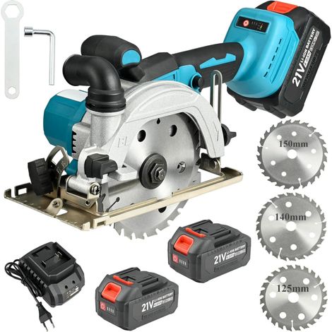Scie circulaire, Mini-scie circulaire sans fil, 6 pouces, 1850W, 3 lames scie 2 batteries et chargeur, 0-45°, Profondeur coupe 54 mm (1/5)