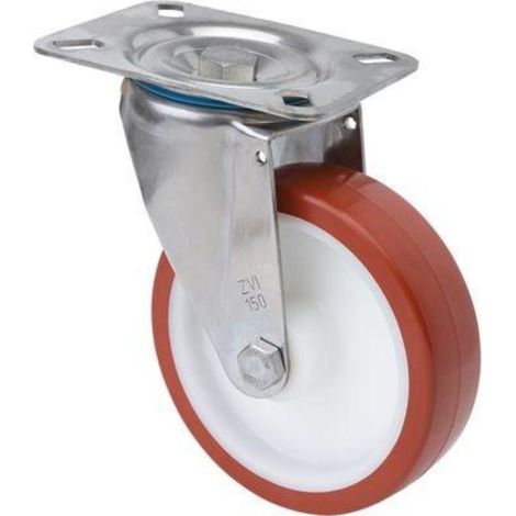 rueda giratora placa inox.10zvi125-polr poliamix blanco-poliur.marron rodill. (1/2)