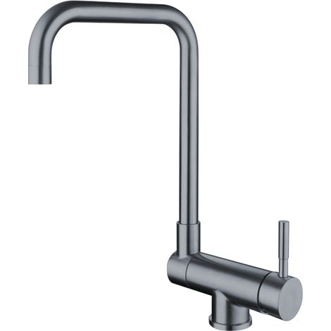 Mitigeur de cuisine rabattable 180° - Bec haut avec pulvérisateur 2 jets - Acier inoxydable 304 brossé - Anti-rayures - Cuisine -Gris (1/5)