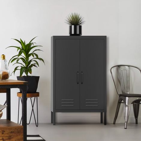 Armadietto ufficio metallo nero 2 ante industriale 65x36x105cm Colima (1/5)