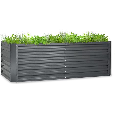 Blumfeldt Hochbeet, Großes Kräuterbeet Einfacher Aufbau, Hochbeet Garten & Balkon, Freistehendes Gemüsebeet für Blumen, Obst & Gemüse, Hochbeet aus Metall, Gartenbeet 180 x 60 x 90 cm, Hochbeet Grau