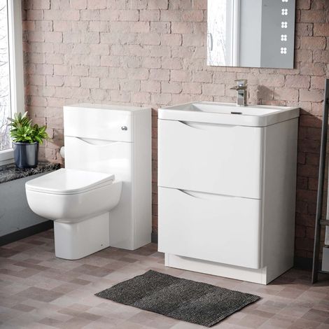 Merton 600mm 2 Drawer Basin Vanity Cabinet, WC Unit & Back to Wall Toilet Set (1/5)