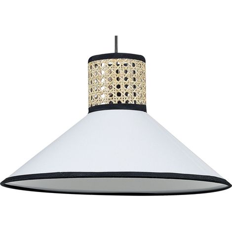Lampadario a sospensione illuminazione rattan naturale paralume bianco Mantua