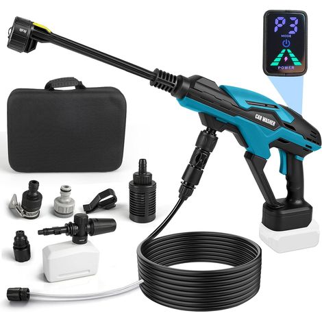 Nettoyeur haute pression sans fil compatible avec batterie 18 V, pompe à eau à 3 pistons améliorée, 68 bar, nettoyeur haute pression portable sans balais avec buse 6 en 1, écran tactile (1/5)