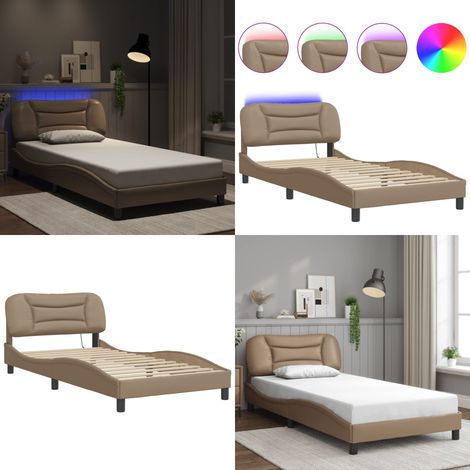 Bettgestell mit LED Cappuccino-Braun 100x200 cm Kunstleder - Bettrahmen - Schlafzimmermöbel - Led-Bett - Kunstlederbett - Doppelbett - Home & Living (1/5)