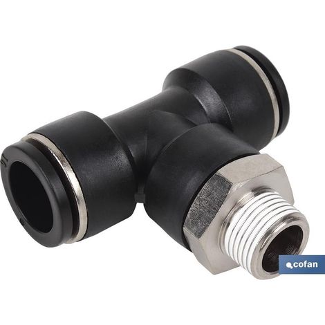 Racor roscado plástico T, conexión instantánea para tubos de 4mm a 16mm