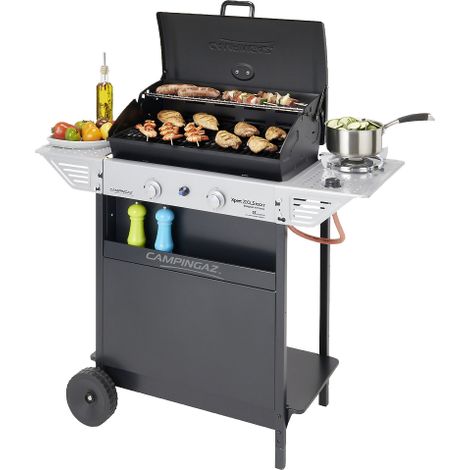 Campingaz – Barbecue portable en pierre de lave avec grill en acier – Allumage piezoélectrique – Cuisinière latérale – 2 brûleurs