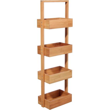 5Five Simply Smart – Étagère de rangement en bambou 4 niveaux H 88 cm – Résistante à l'humidité – Installation sans perçage – Pour salle de bain et espaces confinés