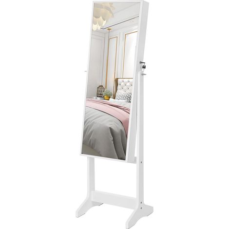 Armadio porta gioielli Valora con specchio in velluto bianco per camera (1/5)