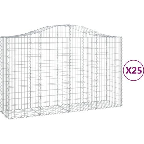Cestas de gaviones Muro de contención arqueado Valla de jaula 25 piezas 200 x 50 x 120/140 cm Hierro galvanizado Plata 020040674