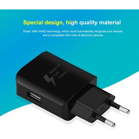 Chargeur USB universel QC2.0, prise UE 100-240 V, adaptateur de charge rapide 15 W, chargeur mural pour téléphone (noir) (1/5)