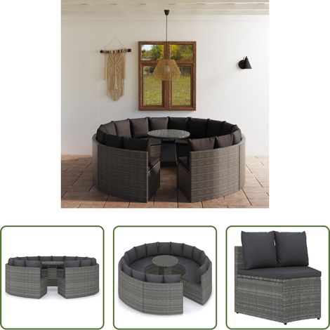 Poly Rattan - 9-tlg. Garten-Sofagarnitur mit Auflagen Poly Rattan Grau (1/5)