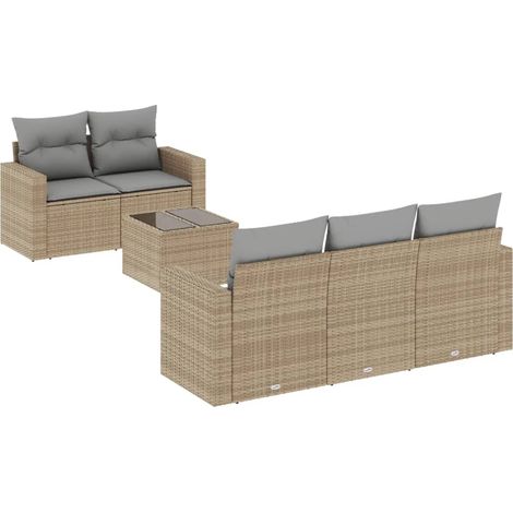 Maison Exclusive - Juego de sofás jardín con cojines 6 pzas ratán