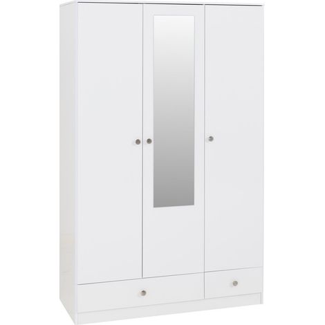 Denver 3 Door 2 Drawer Mirrored Wardrobe - L48 x W112 x H175.5 cm - White Gloss