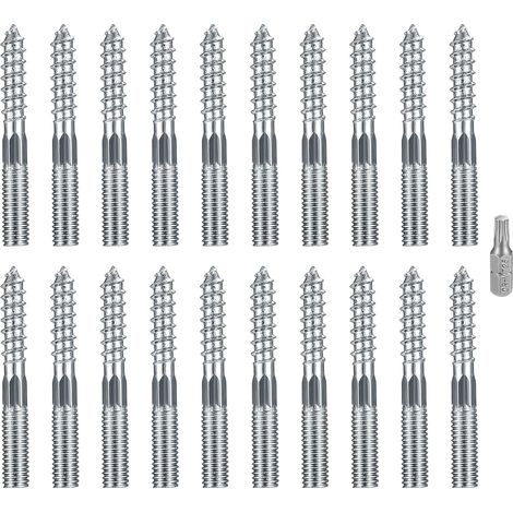20 Pcs - Vis Double Filetage M8 - Boulon De Suspension Torx - Fixation Béton Et Bois - Acier Au Carbone - Argent - M8x60mm
