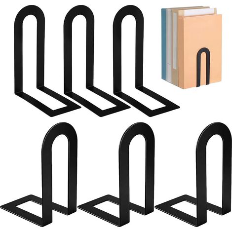 Set mit 6 Buchstützen aus Metall, einfache, stapelbare Buchstützen, rutschfeste Aufbewahrungshalterung (1/5)