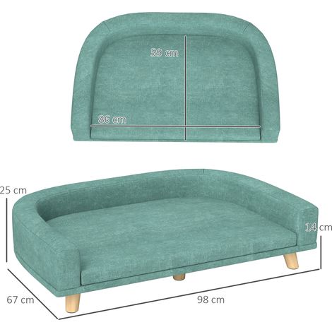 Großes Hundesofa mit erhöhten Beinen und abnehmbarem Kissen. 98 x 67 x 25 cm. Hellgrün. (1/5)