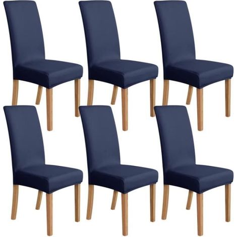 Housse de chaise - Universel - Lot de 6 - Extensible - Lavable - Bleu marine (1/4)
