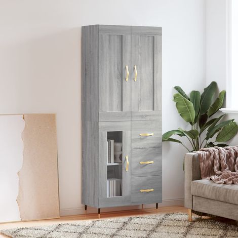 Highboard Grau Sonoma 69,5x34x180 cm Holzwerkstoff