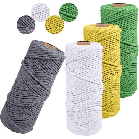 Lot de 4 Corde Macramé 2mm x 100m Ficelle Naturelle Fil Macrame Coton Cordon Bricolage Cordelettes pour Tentures Murales, Suspension Plante, Décorations D'intérieur, Art Floral Creatif (1/5)