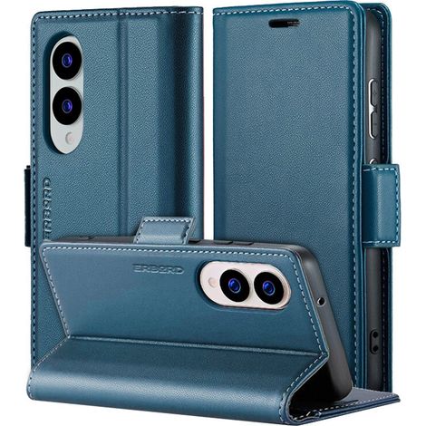 Funda para Samsung Galaxy S25 Edge, color lichi brillante, tipo cartera, color azul. (1/5)