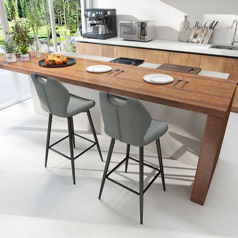 WAFTING Lot de 2 Tabourets de bar Pivotant, Hauteur d'Assise 75cm, Chaise de Bar avec Dossier et Repose-Pieds, Gris foncé (1/5)