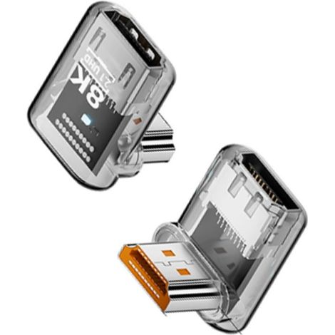 Adaptateur HDMI 2.1 coudé à 90° 8K, coupleur UHD mâle vers femelle, lot de 3, compatible PC et ordinateur portable, transparent (1/5)