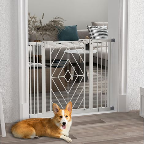 Cancelletto di sicurezza per cani 74-100 cm, chiusura automatica, senza fori, bianco OKMYHOME (1/5)
