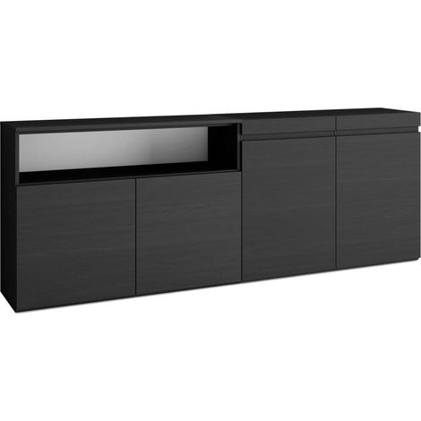Aparador Chilches-01 de 200x75x35 cm con 4 puertas, color negro (1/4)