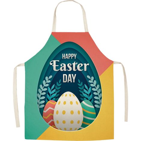 Tablier De Cuisine - Polyester Imprimé Thème Pâques - Pour Adulte - Usage Multifonctionnel En Intérieur Et En Extérieur - 65 x 75 cm - 1 Pièce (1/5)