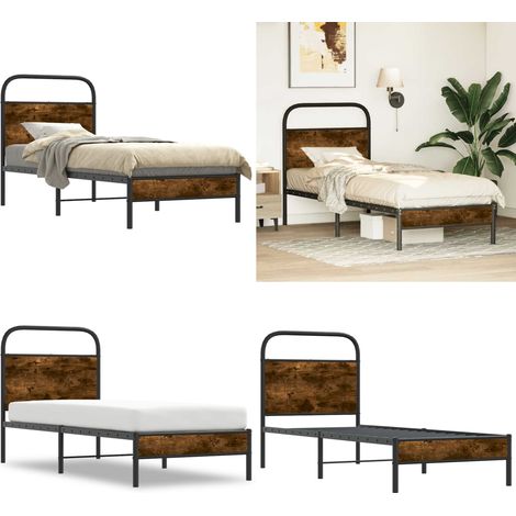 vidaXL Bettgestell ohne Matratze 75x190 cm Räuchereiche Holzwerkstoff (1/5)