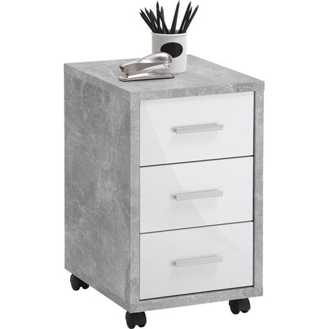 Caisson de Bureau, Bois d'ingénierie, Béton la/Blanc Brillant, ca. 35 x 53,6 x 42 cm 367-002E (1/3)