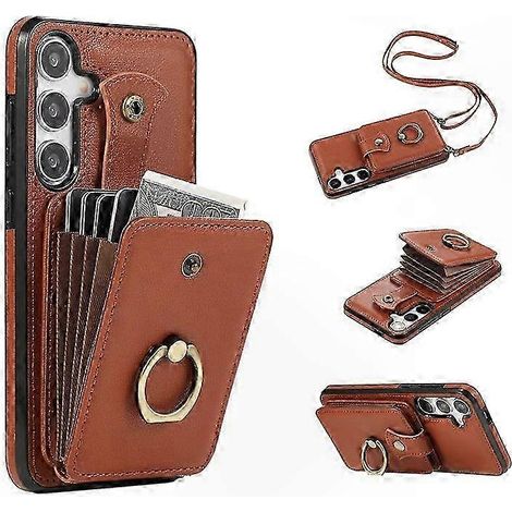 Étui universel pour smartphone 5G avec porte-cartes et béquille, coque en TPU et cuir PU, lanière ajustable incluse, protection robuste et pratique. (1/5)