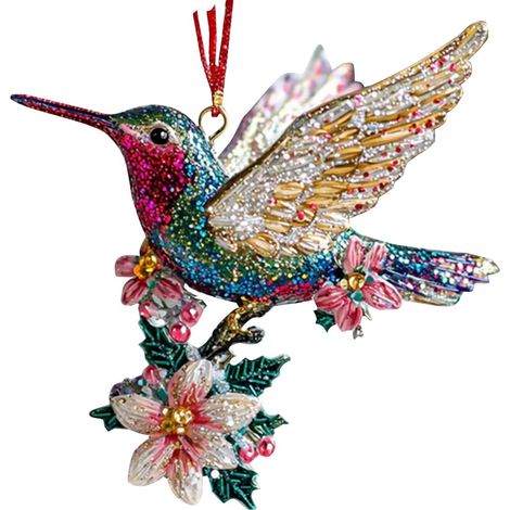 Ornement Colibri - Décoration Pour Arbre De Noël Porte Jardin Extérieur - Style Oiseau Bleu - Lot De 1 (1/5)