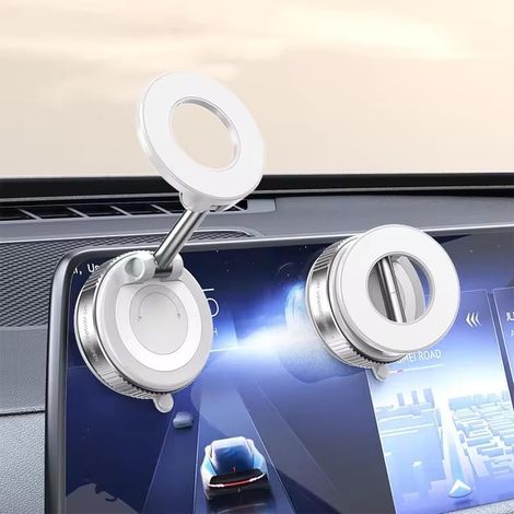 Support Téléphone Voiture Magnétique Ventouse,Compatible avec MagSafe,Porte Telephone Voiture Réglable à 360° & Pliable pour iPhone 16 15 14 13 12 Pro Max Plus 16E,sur Miroir/Verre/ (Blanc) (1/2)