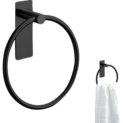 Porte-serviettes - Sans perçage - Acier inoxydable - Noir (1/5)