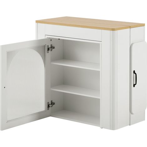 Îlot de cuisine à roulettes, table à manger extensible avec plateau amovible, chariot de service mobile avec multiprises, servant de desserte, buffet ou table haute pour la cuisine et la salle à mange (1/5)