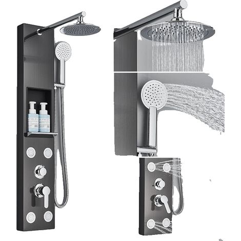 Panneau de douche, jet de massage spa, douche pluie, noir-F-7001 (1/2)