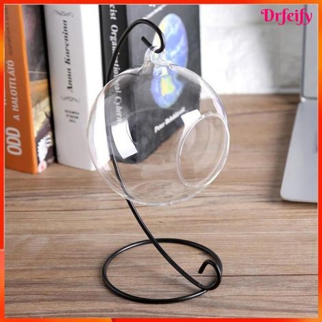Vase en verre suspendu - - forme boule - verre borosilicate - Ø12 cm - cadre fer 28 cm (1/4)