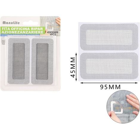 TRADE SHOP - Set 4 Toppe Adesive A Rete Grigia Per Riparazione Fori Strappi Zanzariere 45x95mm 622153 -