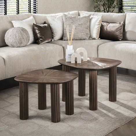 Lot de 2 tables basses organiques en teck marron - RIOZA