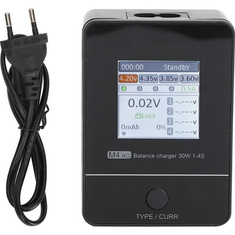 Chargeur équilibré RC M4AC, écran IPS 1.54 pouces, AC 100-240V, noir, pour batteries LiPo LiHV LiFe 1-4S, prise EU XT60 (1/5)