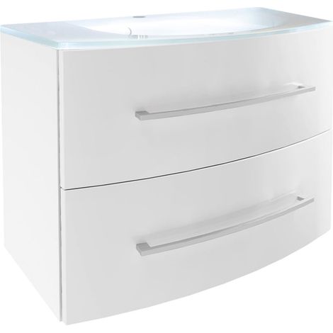 Fackelmann VERONA Badmöbel Set 2-teilig 80 cm breit, Weiß Hochglanz, Glas"-"90324145 (1/5)