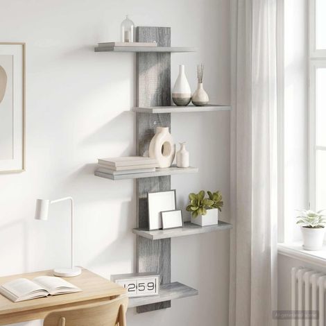 Mensola a muro flottante Sonoma grigio 48,5 x 15 x 101 cm vidaXL