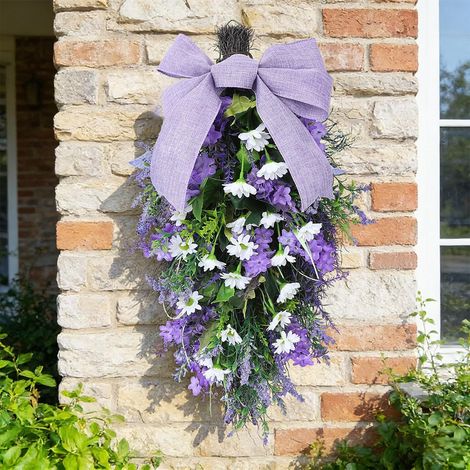 Décoration de Couronne de Fleurs, Cintre de Porte en Soie de Lavande 50x25 Cm, Faux Mur Floral pour Porte d'entrée, Décoration de Printemps Intérieure et Extérieure de Jardin de Maison (1/5)